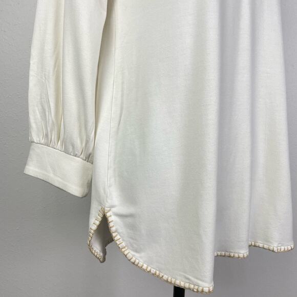 Soft Surroundings | NWT Sarita Top Cream Soft Knit Crochet Neckline 3/4 Sleeve - Picture 7 of 11